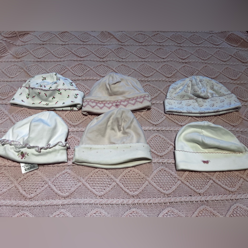 Set of Six Baby Girl Hats, Kissy Kissy